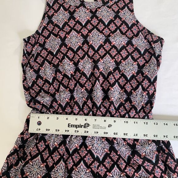 Pink Rose Romper Women M Black Pink Abstract Floral Sleeveless Boho Vacation - Picture 7 of 11